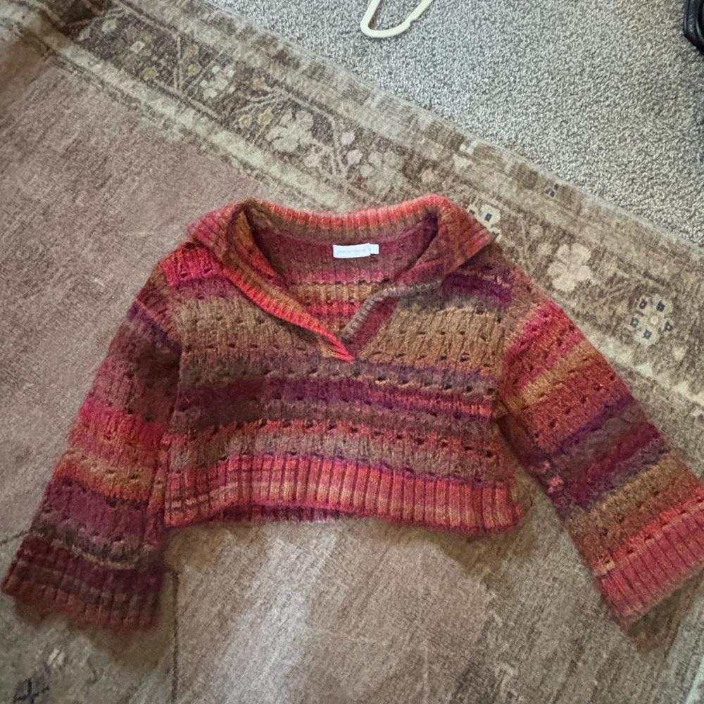 Jonathan Simkhai Red and Brown V-Neck Sweater